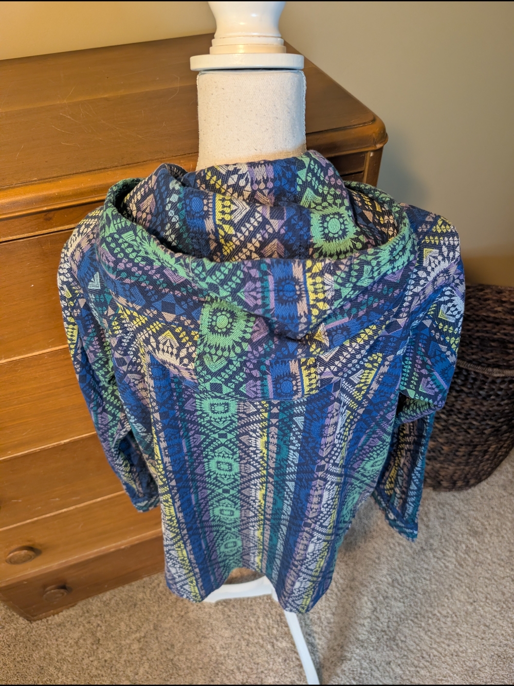 Kavu Outdoor Wear Patterned Blue-Green Hooded Zip-Up Long Length Sweatshirt XL - Picture 11 of 13